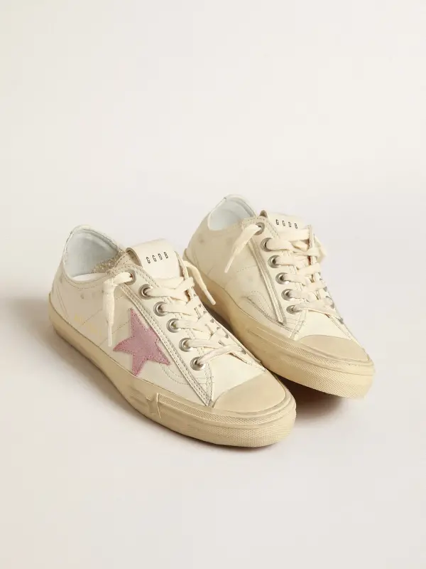 V-Star in beige nappa leather with old-rose suede star online