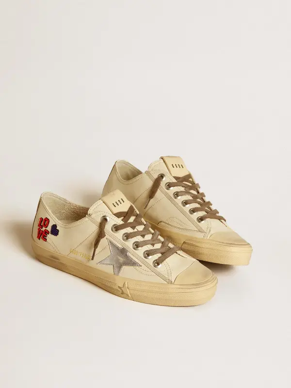 V-Star in ecru nappa with silver nappa star and beaded embroidery online
