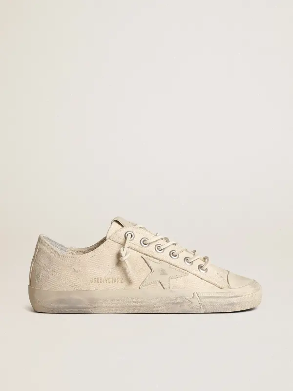 V-Star in light cream canvas with milk-white leather star online