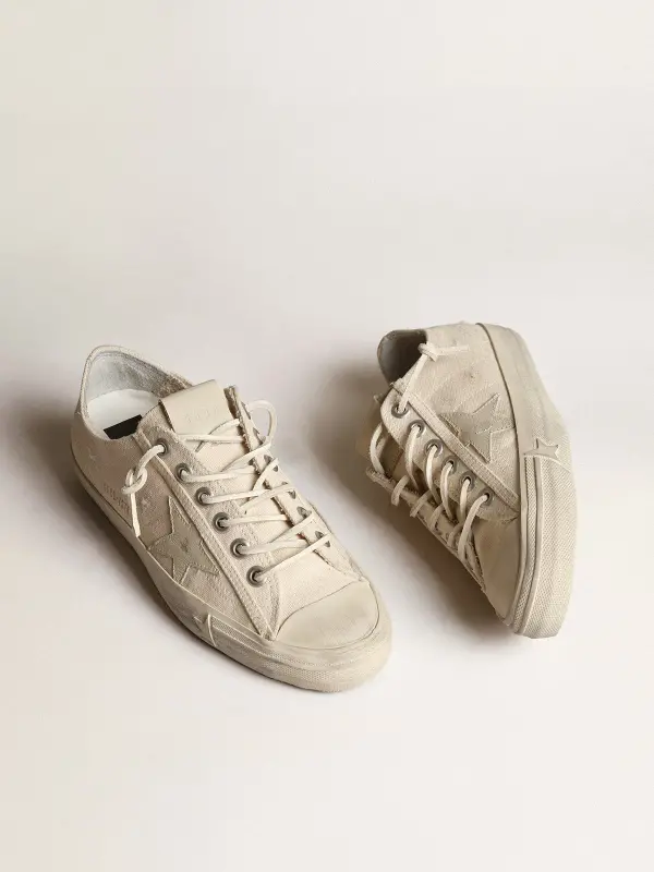 V-Star in light cream canvas with milk-white leather star online