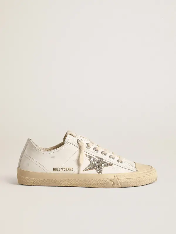 V-Star in white leather with a platinum glitter star online