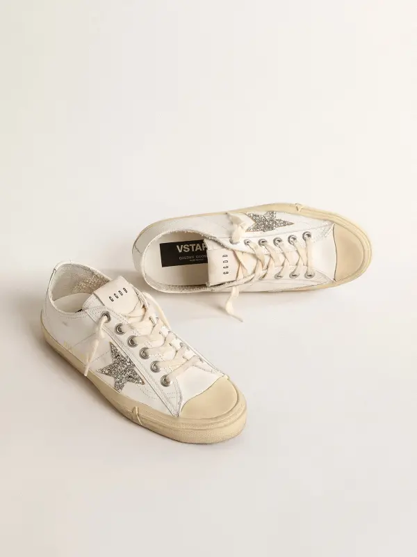 V-Star in white leather with a platinum glitter star online