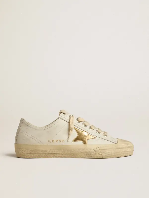V-Star in white leather with gold metallic leather star online
