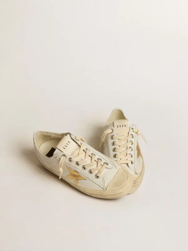V-Star in white leather with gold metallic leather star online