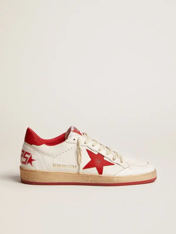 Women’s Ball Star in white leather with red star and heel tab online