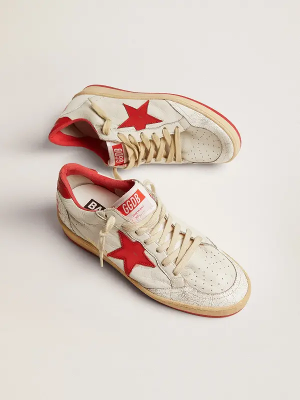 Women’s Ball Star in white leather with red star and heel tab online