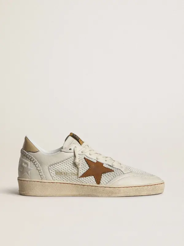 Women’s Ball Star in white nappa and mesh with tobacco-colored nubuck star and beige heel tab online