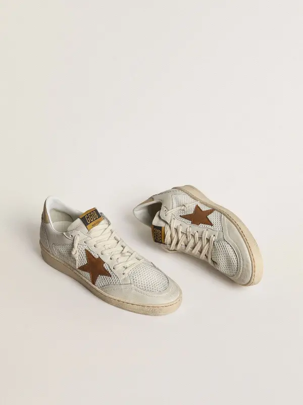 Women’s Ball Star in white nappa and mesh with tobacco-colored nubuck star and beige heel tab online