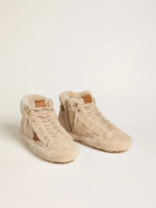 Women’s Francy in beige shearling with brown leather star online