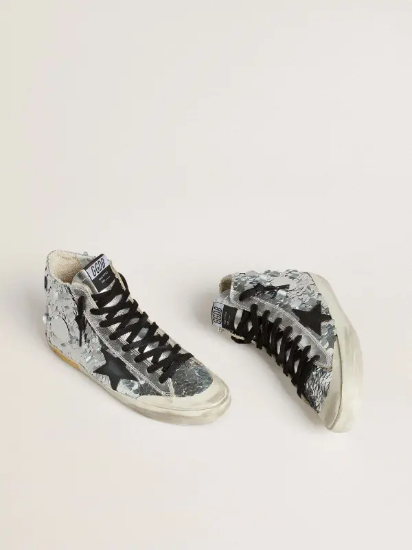 Women’s Francy in nylon with all-over silver sequins and black leather star online