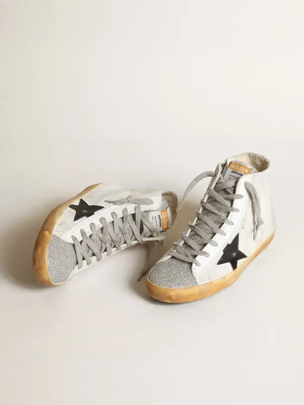 Women’s Francy in white suede with black leather star and silver Swarovski crystal tongue online