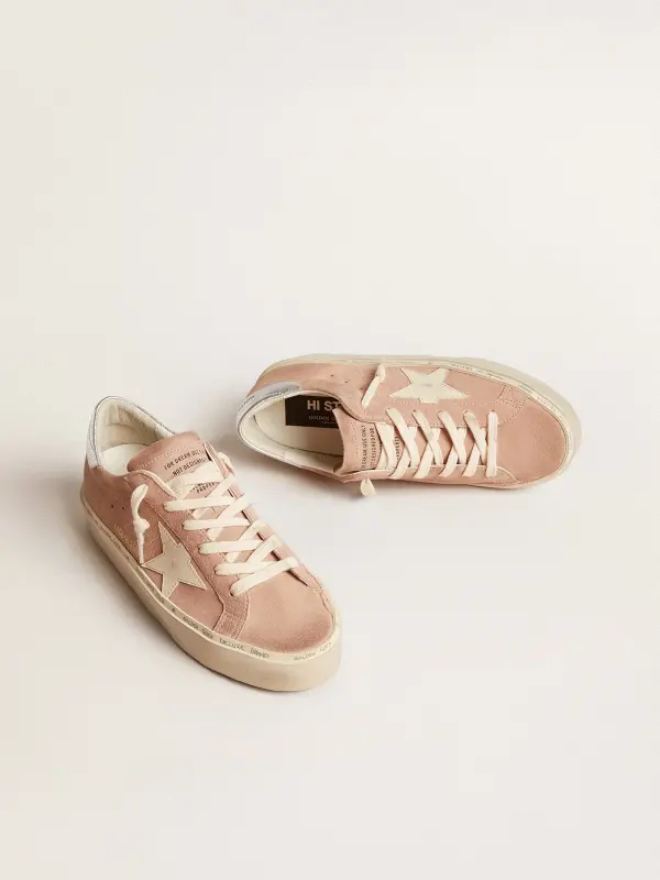 Women’s Hi Star in pink suede with cream star and silver leather heel tab online