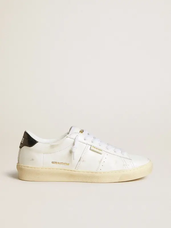 Women’s Matchstar in white leather with dark blue leather heel tab online