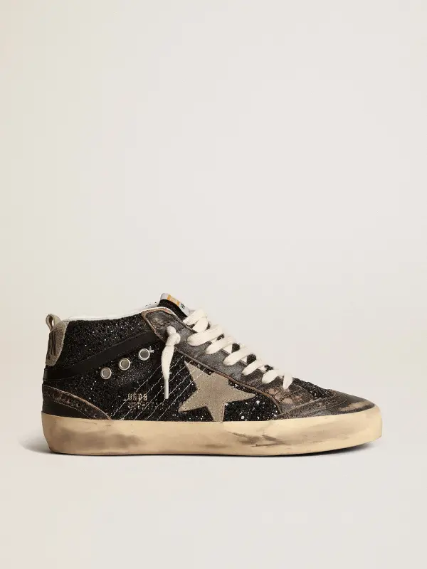 Women’s Mid Star in black glitter with dove-gray suede star and heel tab online