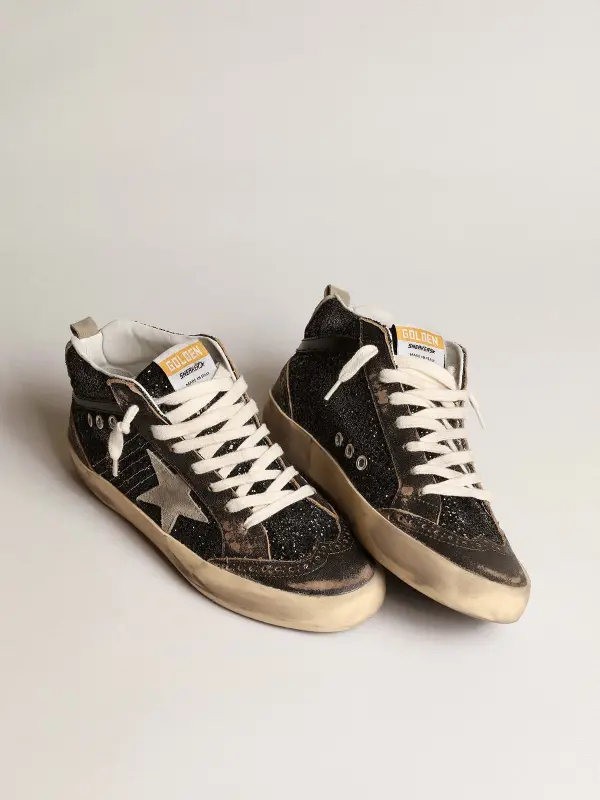 Women’s Mid Star in black glitter with dove-gray suede star and heel tab online
