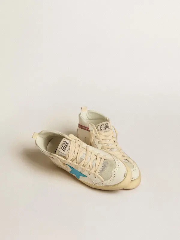 Women’s Mid Star in leather with light blue star and fuchsia suede flash with platinum studs online