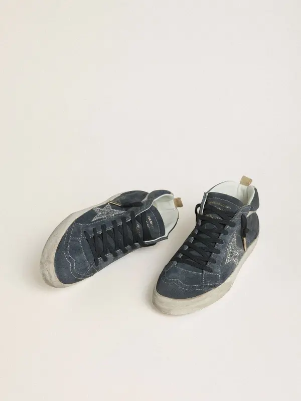 Women’s Mid Star in petrol-blue suede with silver glitter star and cotton flash online
