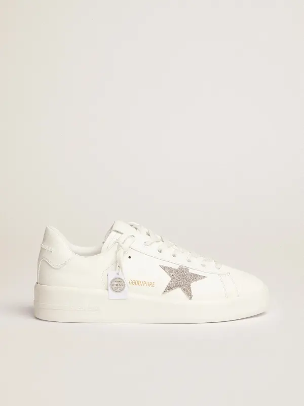 Women’s Purestar in white leather with silver Swarovski crystal star online