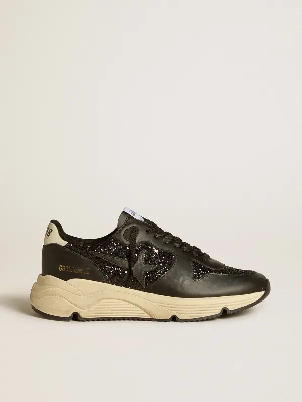 Women’s Running Sole in black glitter with leather star and nubuck heel tab online