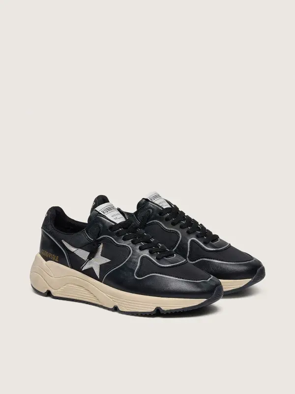 Women’s Running Sole in black nappa leather and nylon with a silver leather star online