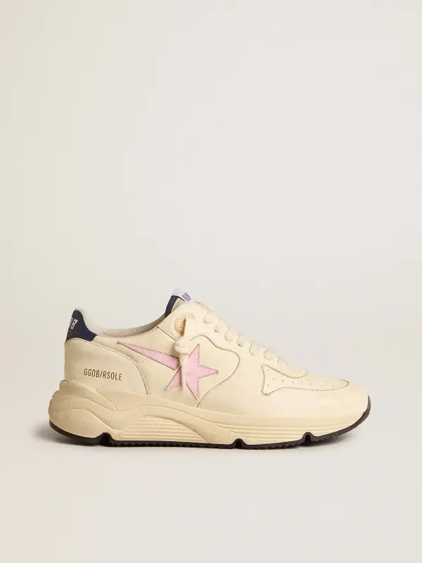 Women’s Running Sole in nappa leather with pink leather star and blue leather heel tab online