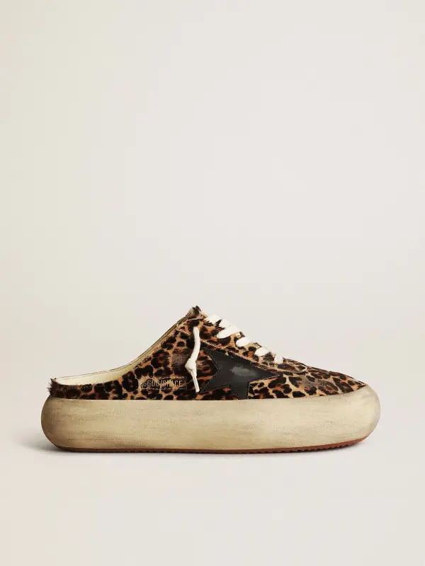 Women’s Space-Star Sabot in leopard print pony skin with black star online