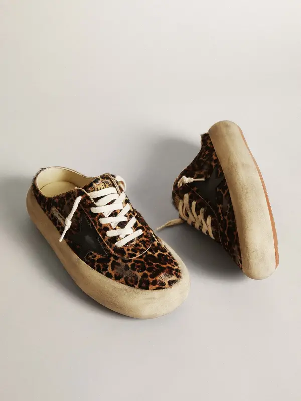 Women’s Space-Star Sabot in leopard print pony skin with black star online
