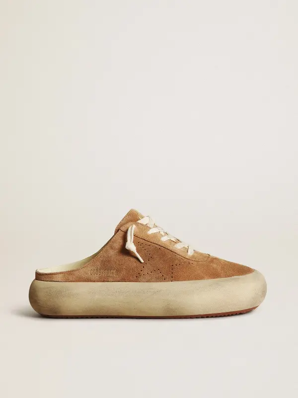 Women’s Space-Star Sabot in tobacco-colored suede with perforated star online