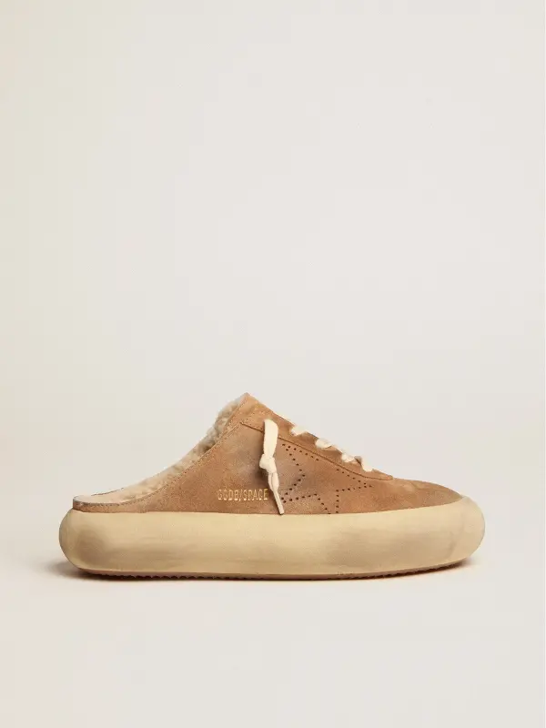 Women’s Space-Star Sabot shoes in tobacco-colored suede with shearling lining online