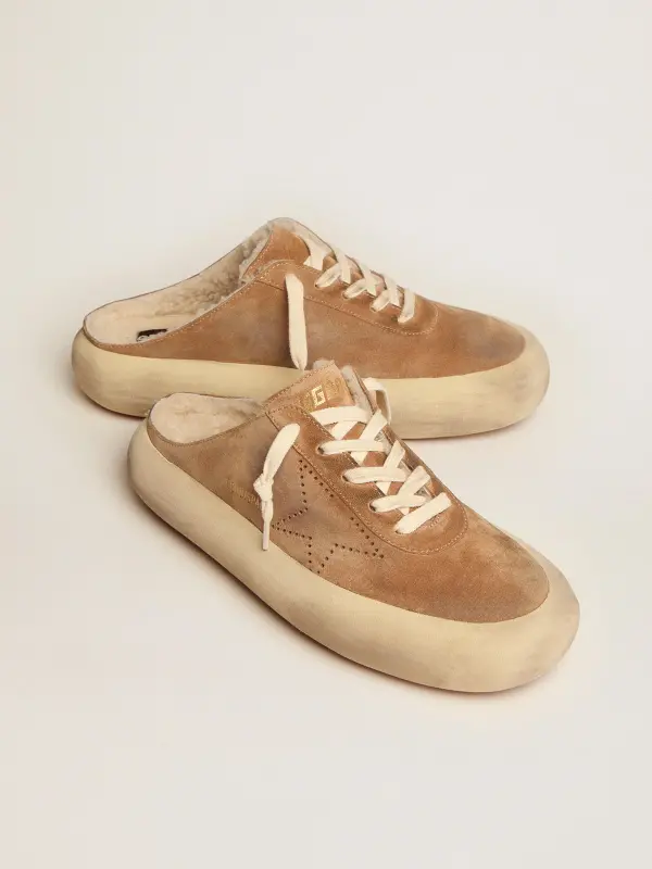 Women’s Space-Star Sabot shoes in tobacco-colored suede with shearling lining online