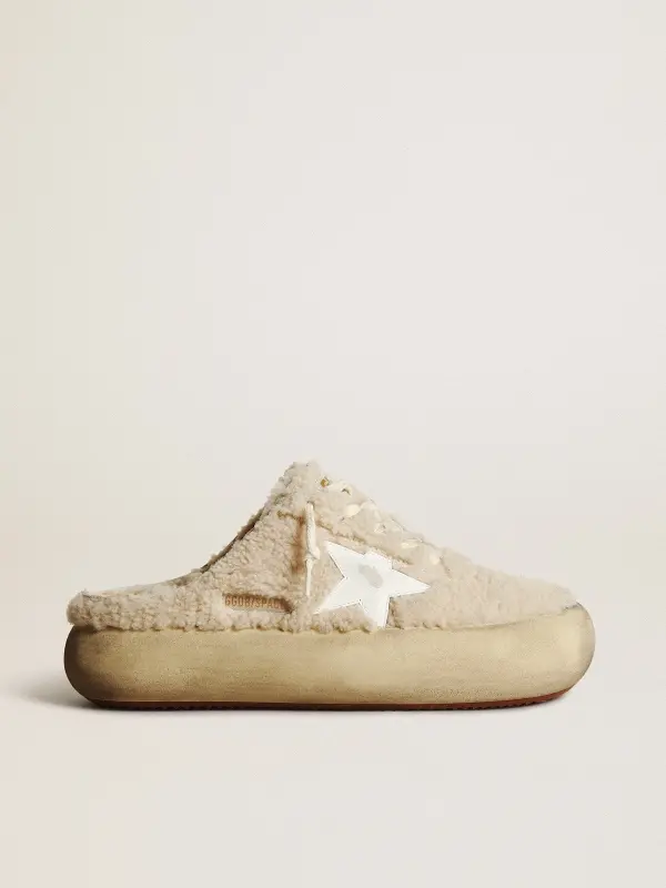 Women’s Space-Star Sabots in beige shearling with white leather star online