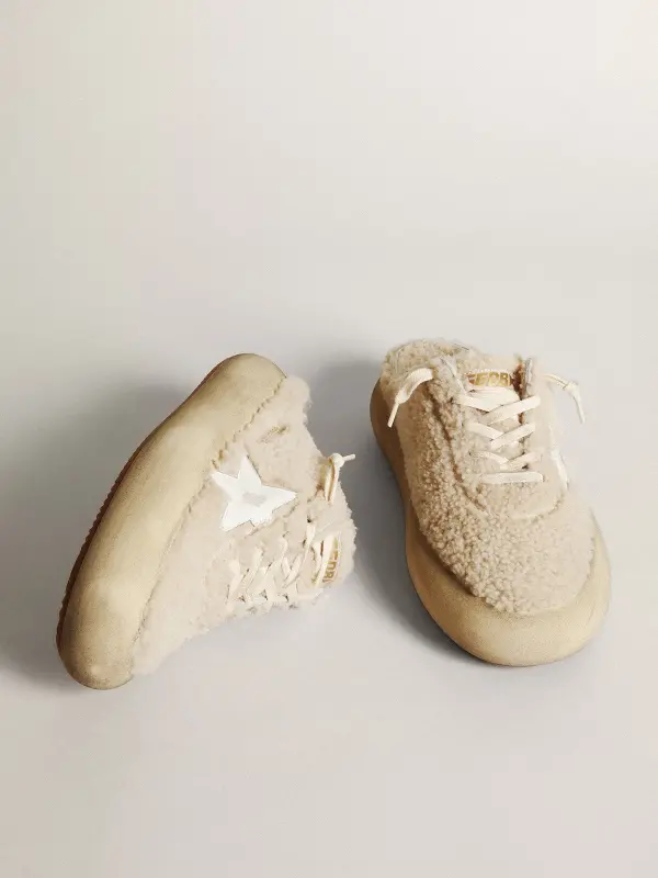 Women’s Space-Star Sabots in beige shearling with white leather star online