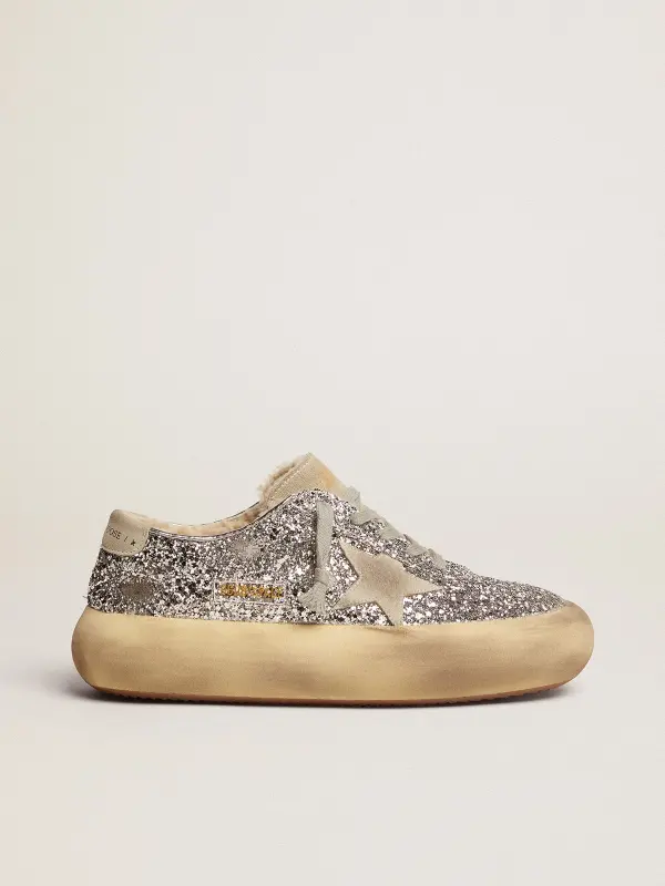 Women’s Space-Star shoes in silver glitter with shearling lining online