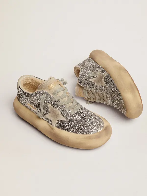Women’s Space-Star shoes in silver glitter with shearling lining online