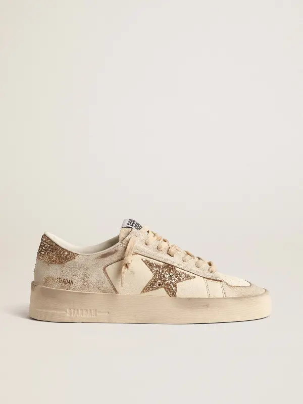 Women’s Stardan in ecru nappa leather with gold glitter star and heel tab online