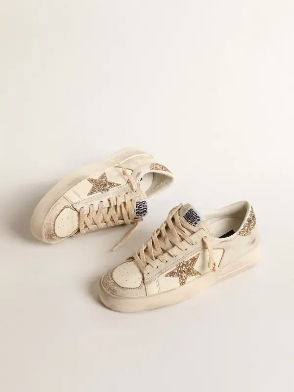 Women’s Stardan in ecru nappa leather with gold glitter star and heel tab online