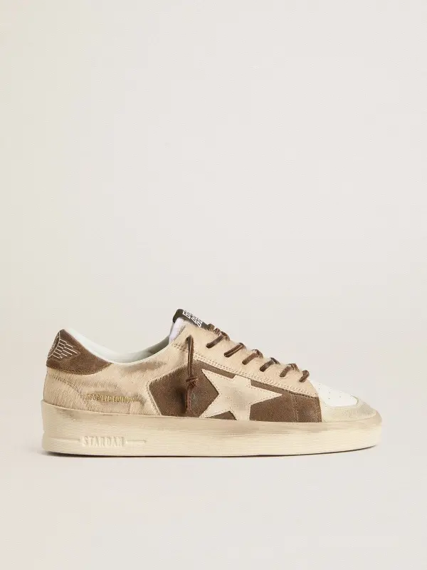 Women’s Stardan in military-green suede and beige pony skin with beige suede star online
