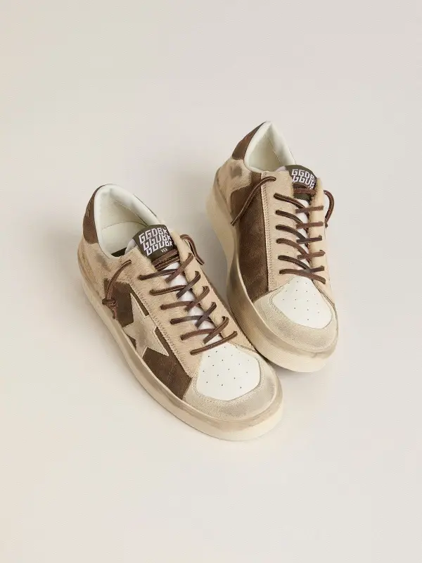 Women’s Stardan in military-green suede and beige pony skin with beige suede star online