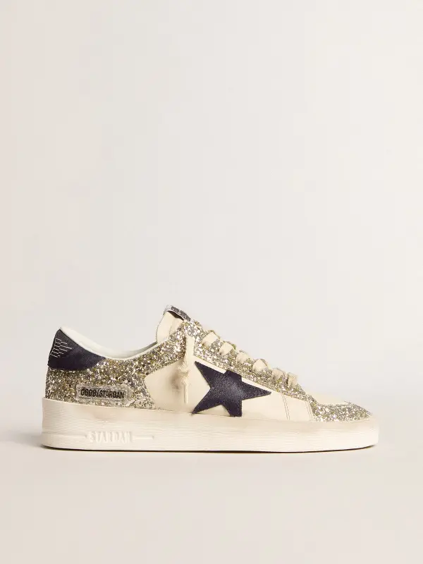 Women’s Stardan in platinum glitter with dark blue suede star and heel tab online