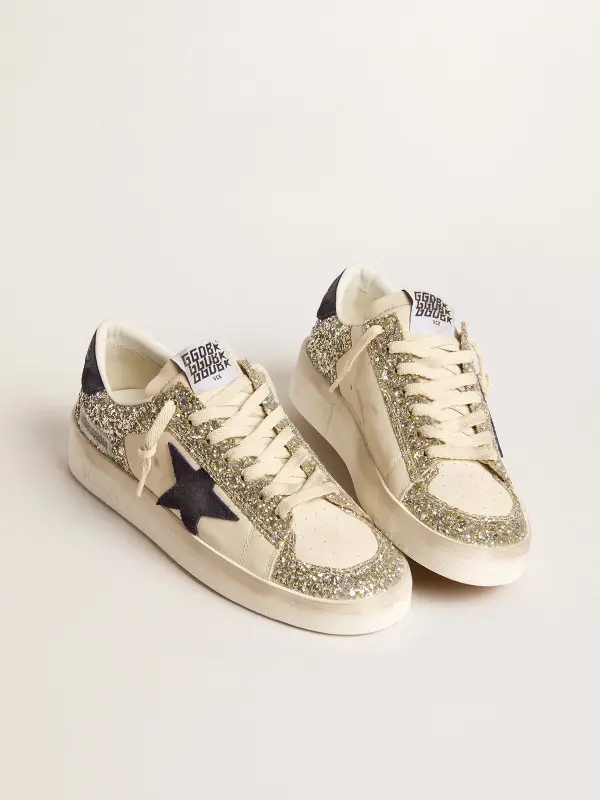 Women’s Stardan in platinum glitter with dark blue suede star and heel tab online