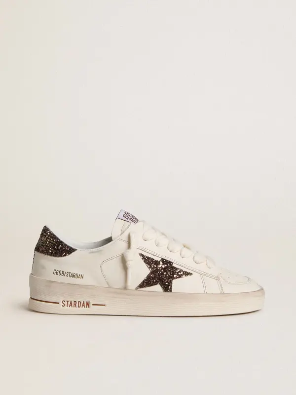 Women’s Stardan in white leather with brown glitter star and heel tab online