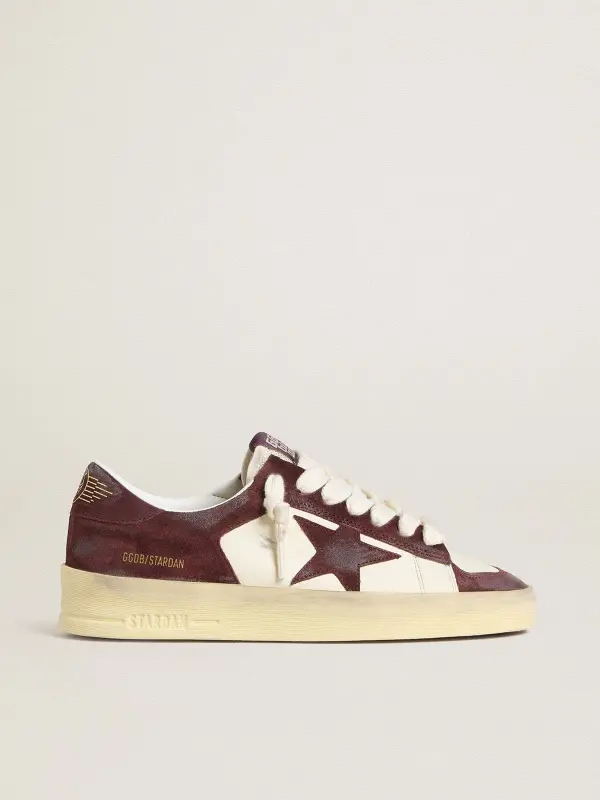 Women’s Stardan in white nappa with burgundy suede star and heel tab online