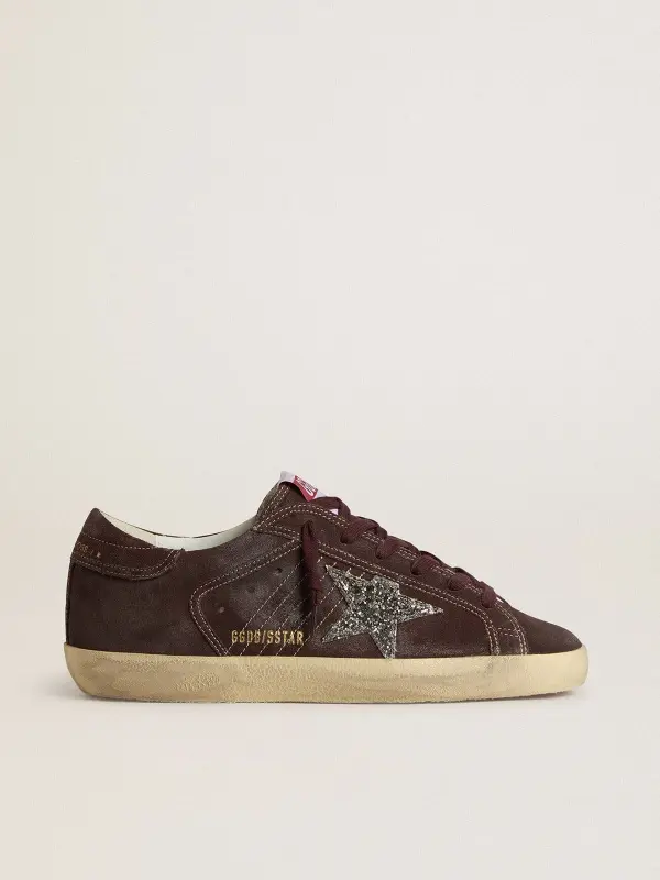 Women’s Super-Star in brown suede with silver glitter star online
