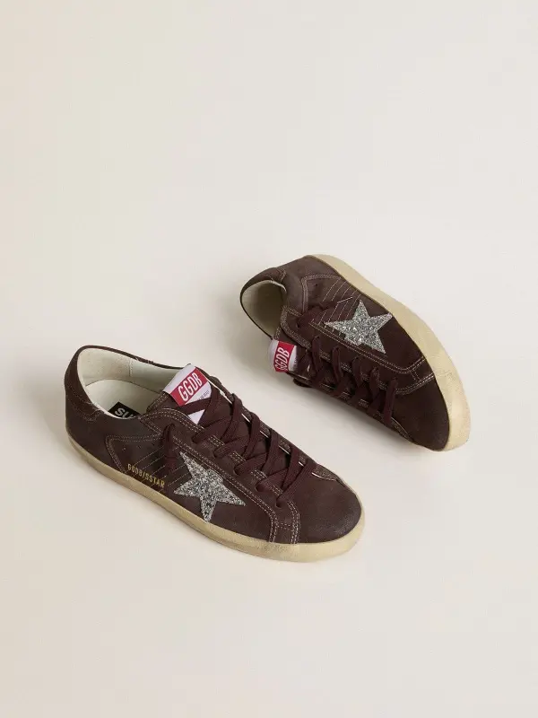 Women’s Super-Star in brown suede with silver glitter star online
