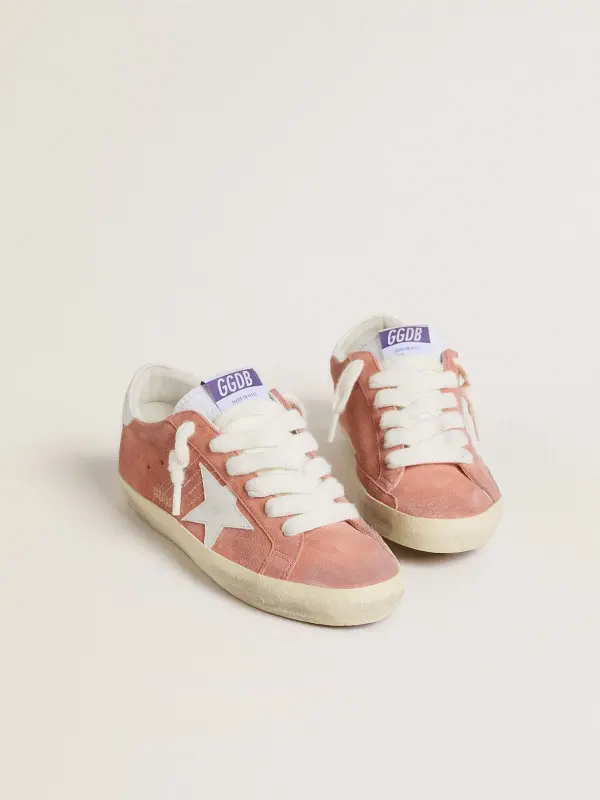 Women’s Super-Star in coral suede with white leather star and heel tab online