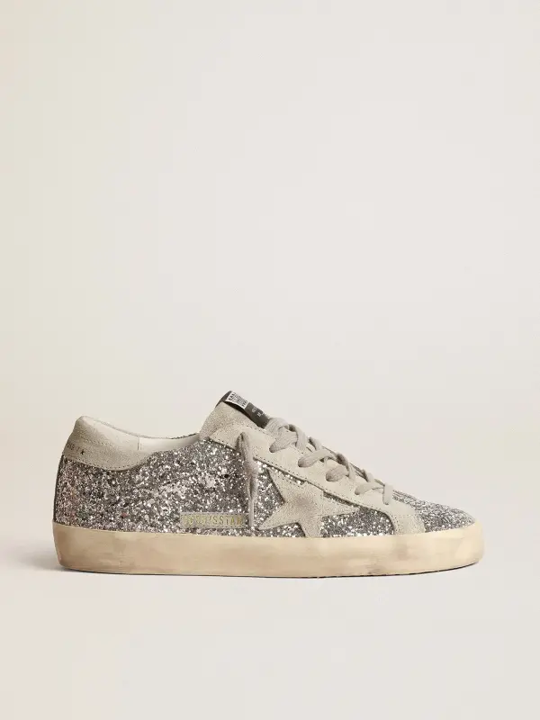 Women’s Super-Star in silver glitter with ice-gray suede star online