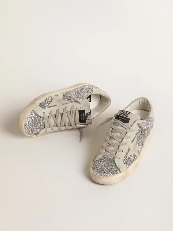 Women’s Super-Star in silver glitter with ice-gray suede star online