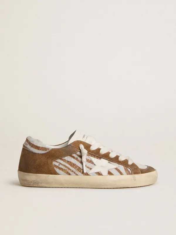 Women’s Super-Star in zebra-print pony skin with leather star and brown suede inserts online
