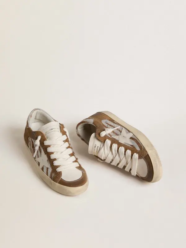 Women’s Super-Star in zebra-print pony skin with leather star and brown suede inserts online
