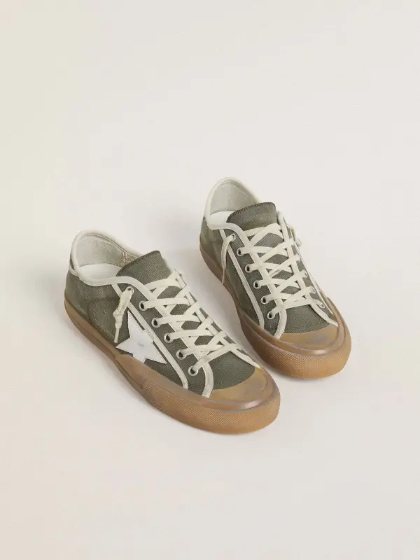 Women’s Super-Star LTD in green canvas with white leather star online